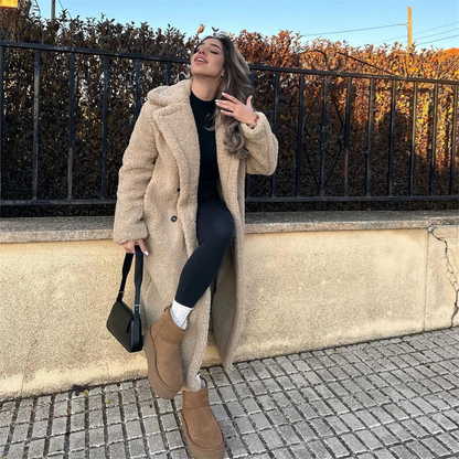 Manteau Long Chic en Laine Mélangée pour Femme