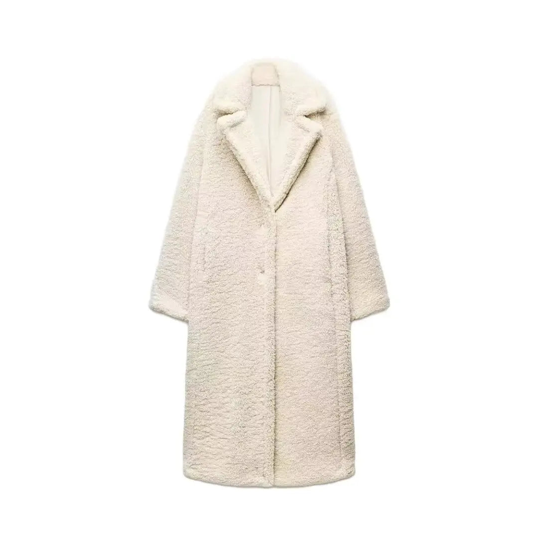 Manteau Long Chic en Laine Mélangée pour Femme